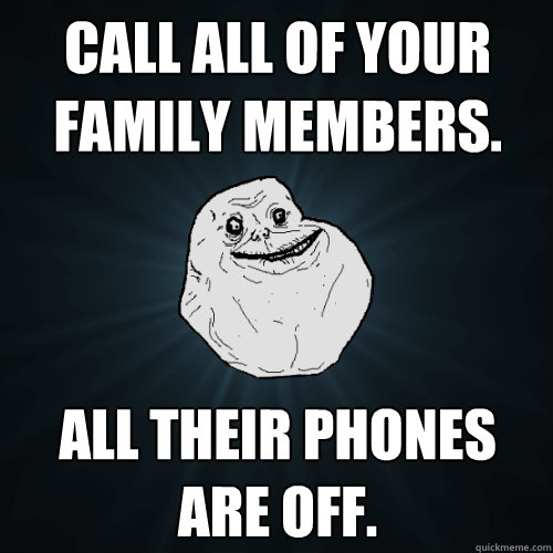 Call all of your family members. all their phones are off.  Forever Alone