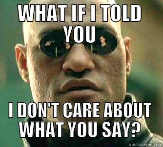 WHAT IF I TOLD YOU I DON'T CARE ABOUT WHAT YOU SAY? Matrix Morpheus
