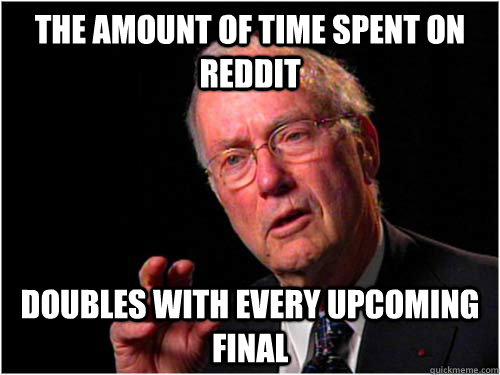 The amount of time spent on reddit doubles with every upcoming final - The amount of time spent on reddit doubles with every upcoming final  Misc