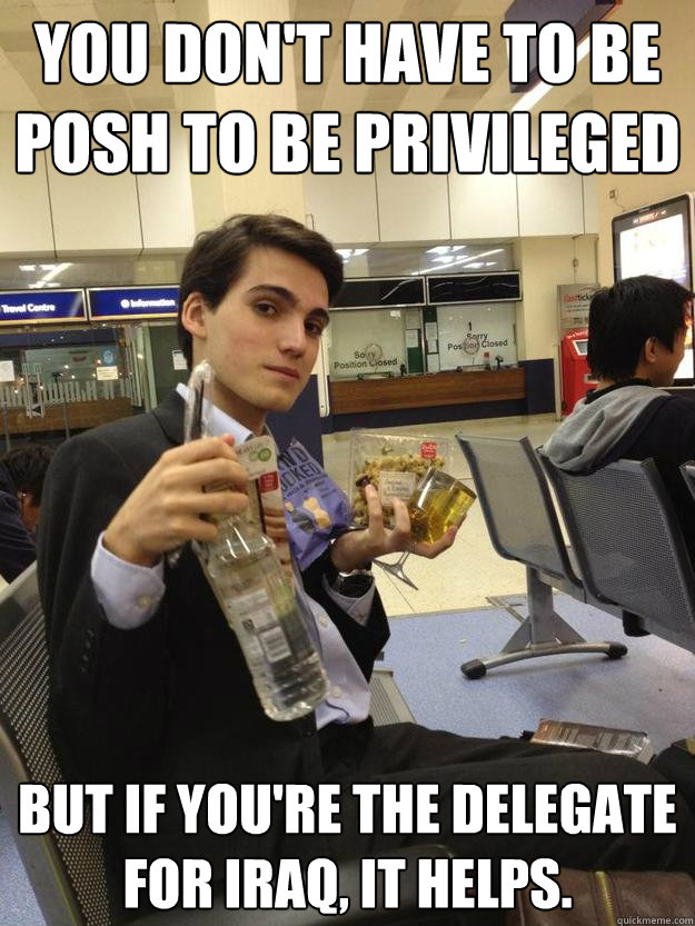 You don't have to be posh to be privileged But if you're the delegate for Iraq, it helps.  Posh guy