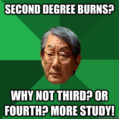 Second degree burns? Why not third? Or fourth? More study! - Second degree burns? Why not third? Or fourth? More study!  High Expectations Asian Father