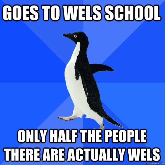 Goes to wels school only half the people there are actually wels  Socially Awkward Penguin