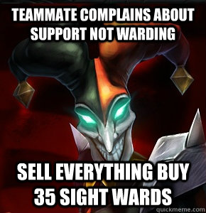 Teammate complains about support not warding sell everything buy 35 sight wards - Teammate complains about support not warding sell everything buy 35 sight wards  League of Legends
