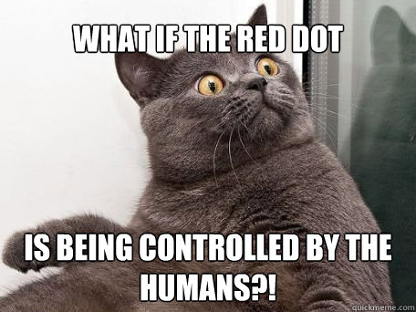 What if the red dot is being controlled by the humans?!  conspiracy cat