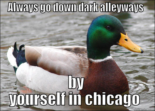 ALWAYS GO DOWN DARK ALLEYWAYS  BY YOURSELF IN CHICAGO  Actual Advice Mallard