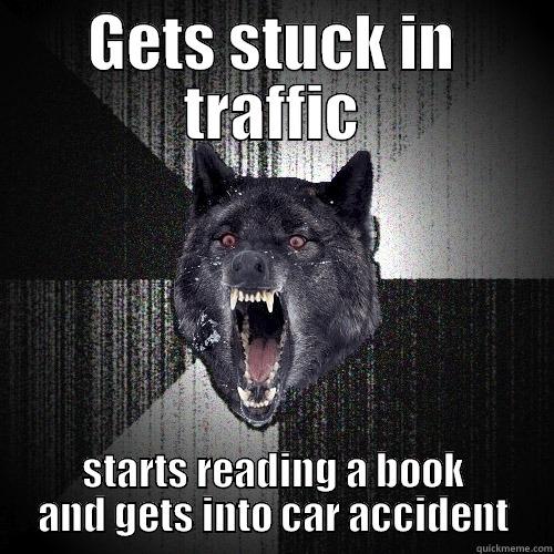 GETS STUCK IN TRAFFIC STARTS READING A BOOK AND GETS INTO CAR ACCIDENT Insanity Wolf