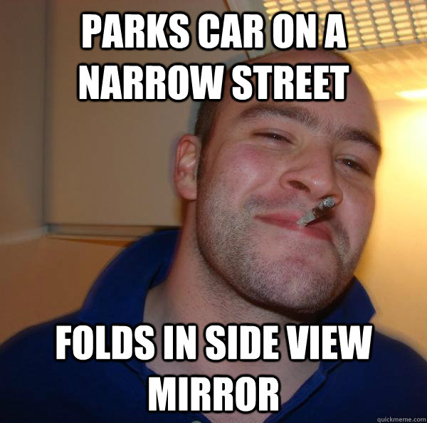 Parks car on a narrow street folds in side view mirror - Parks car on a narrow street folds in side view mirror  Misc