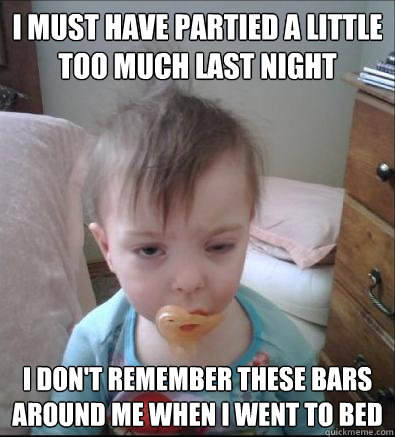 I must have partied a little too much last night I don't remember these bars around me when I went to bed  Party Toddler