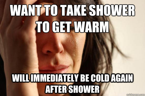 Want to take shower to get warm will immediately be cold again after shower - Want to take shower to get warm will immediately be cold again after shower  First World Problems