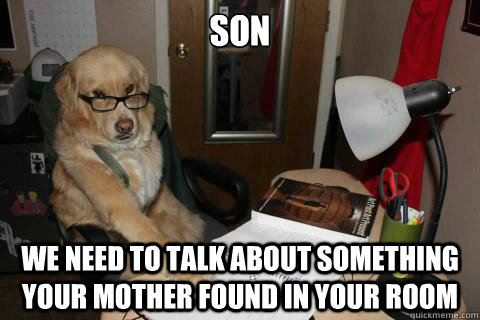 Son  we need to talk about something your mother found in your room  Disapproving Dad Dog