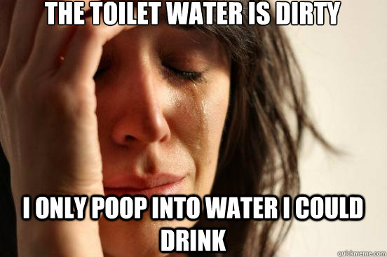 The toilet water is dirty I only poop into water I could drink  First World Problems