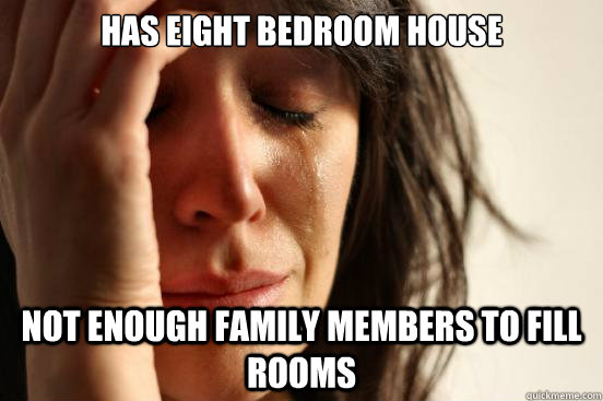 Has eight bedroom house Not enough family members to fill rooms  First World Problems