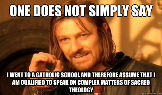 One Does Not Simply Say I went to a Catholic School and therefore assume that I am qualified to speak on complex matters of Sacred Theology  Boromir