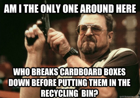 Am I the only one around here who breaks cardboard boxes down before putting them in the recycling  bin?  - Am I the only one around here who breaks cardboard boxes down before putting them in the recycling  bin?   Am I the only one