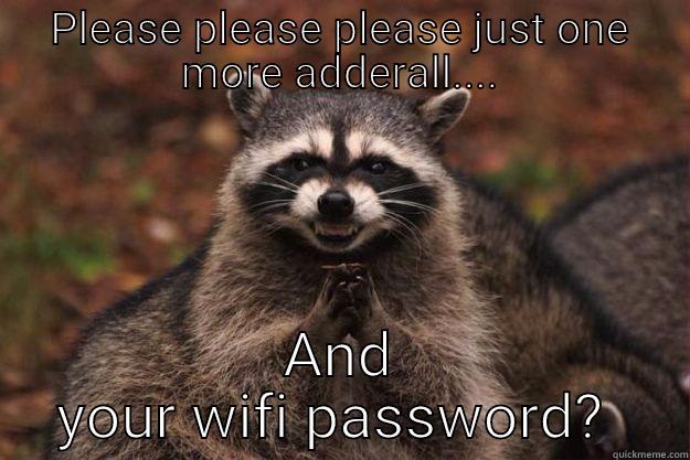I just ran out! - PLEASE PLEASE PLEASE JUST ONE MORE ADDERALL.... AND YOUR WIFI PASSWORD?  Evil Plotting Raccoon