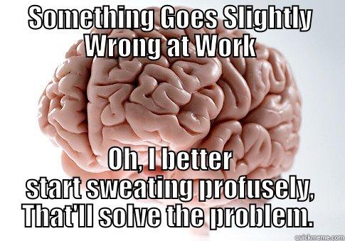 Better start sweating! - SOMETHING GOES SLIGHTLY WRONG AT WORK OH, I BETTER START SWEATING PROFUSELY, THAT'LL SOLVE THE PROBLEM.  Scumbag Brain