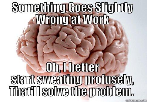 SOMETHING GOES SLIGHTLY WRONG AT WORK OH, I BETTER START SWEATING PROFUSELY, THAT'LL SOLVE THE PROBLEM.  Scumbag Brain