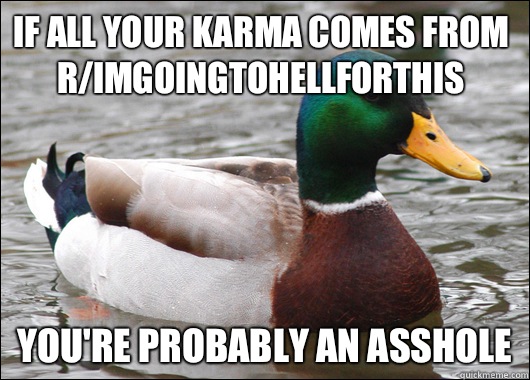 If all your karma comes from r/imgoingtohellforthis  You're probably an asshole  Actual Advice Mallard