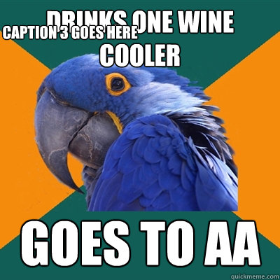 Drinks one wine cooler goes to AA Caption 3 goes here  Paranoid Parrot
