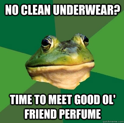 No clean underwear? Time to meet good ol' friend perfume  Foul Bachelor Frog