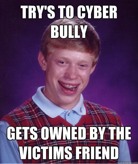 try's to cyber bully  gets owned by the victims friend   Bad Luck Brian