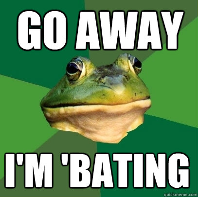go away i'm 'bating  Foul Bachelor Frog