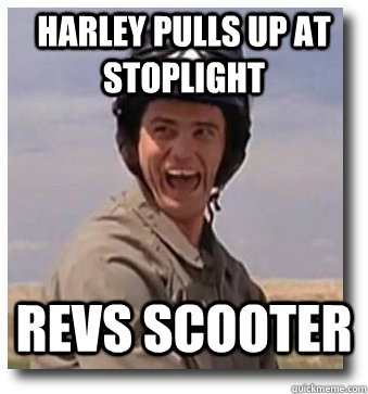 Harley pulls up at stoplight Revs scooter   Dumb and Dumber Scooter