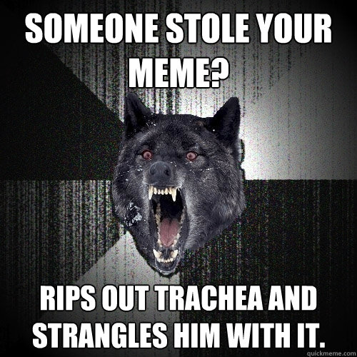 someone stole your meme? rips out trachea and strangles him with it.  Insanity Wolf