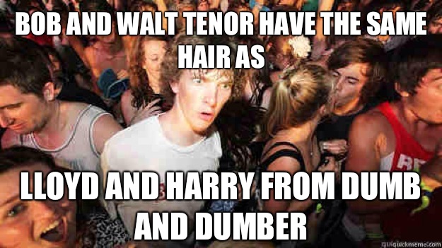 Bob and Walt Tenor have the same hair as Lloyd and Harry from Dumb and Dumber  Sudden Clarity Clarence