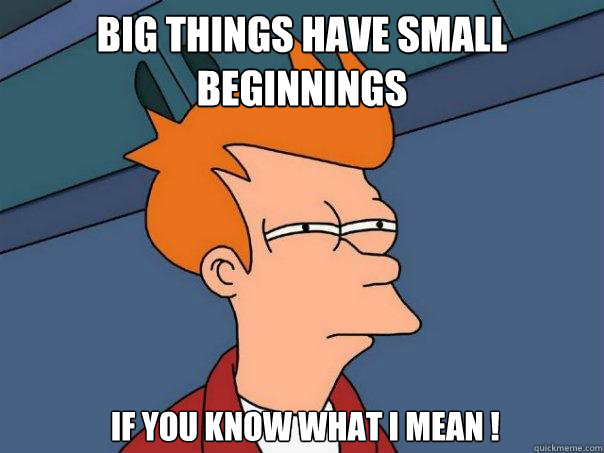Big things have small beginnings  IF YOU KNOW WHAT﻿ I MEAN !  Futurama Fry