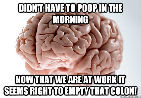 Didn't have to poop in the morning Now that we are at work it seems right to empty that colon!  Scumbag Brain