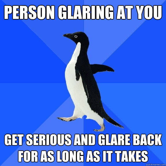 person glaring at you get serious and glare back for as long as it takes  Socially Awkward Penguin
