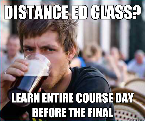 distance ed class? learn entire course day before the final  College Senior