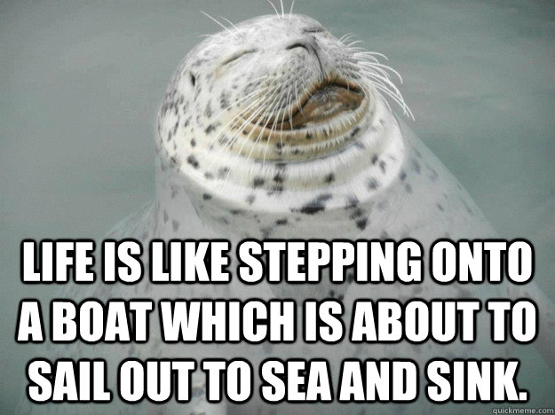 Life is like stepping onto a boat which is about to sail out to sea and sink. - Life is like stepping onto a boat which is about to sail out to sea and sink.  Zen Seal