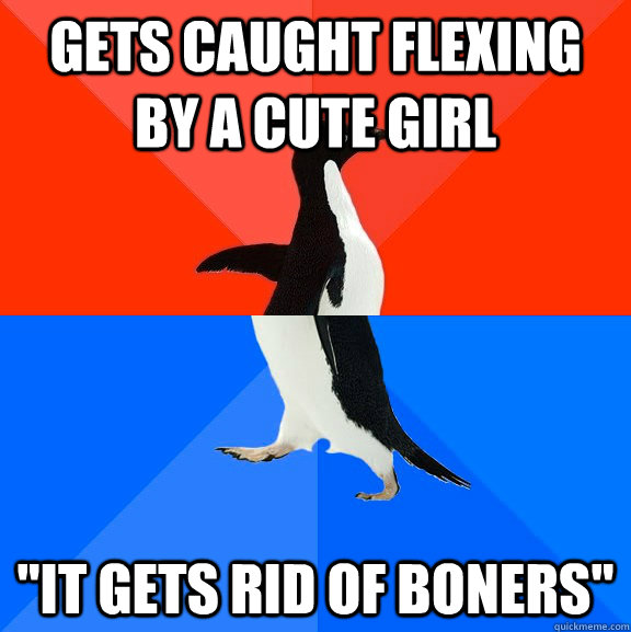 Gets caught flexing by a cute girl 