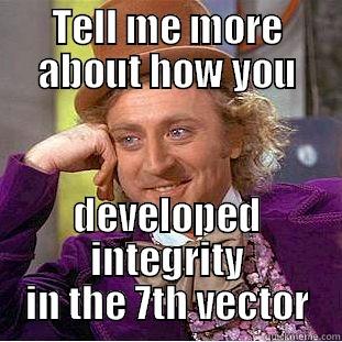 TELL ME MORE ABOUT HOW YOU DEVELOPED INTEGRITY IN THE 7TH VECTOR Condescending Wonka