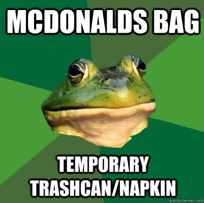 McDonalds Bag temporary trashcan/napkin  Foul Bachelor Frog