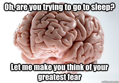 Oh, are you trying to go to sleep? Let me make you think of your greatest fear  Scumbag Brain