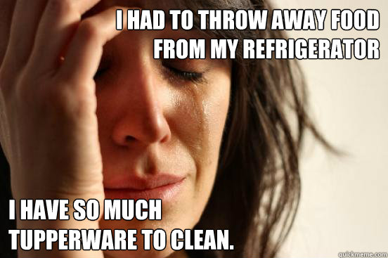 I had to throw away food 
from my refrigerator I have so much 
tupperware to clean.  First World Problems