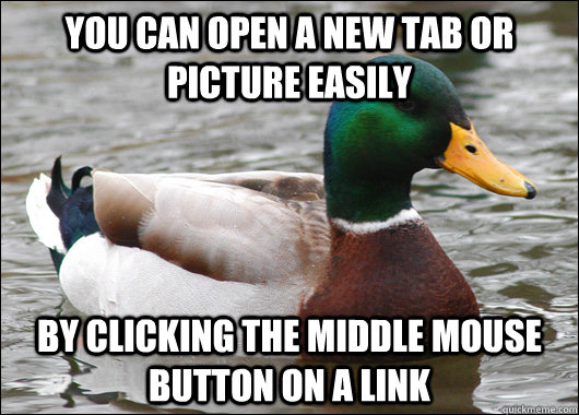 You can open a new tab or picture easily By clicking the middle mouse button on a link  Actual Advice Mallard