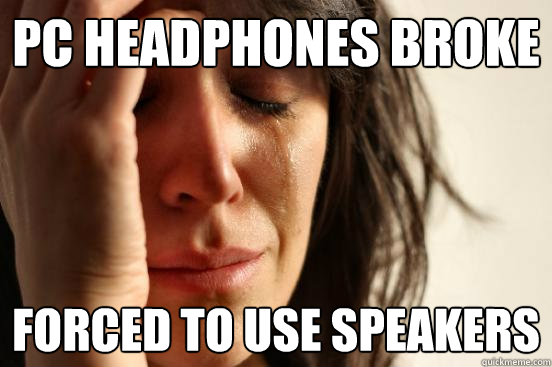 pc headphones broke forced to use speakers  First World Problems