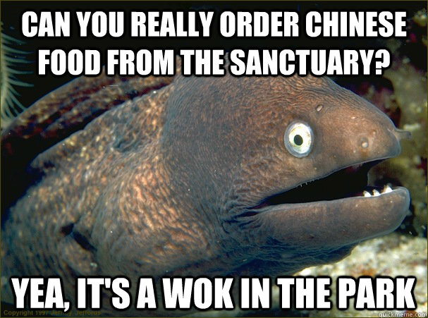 Can you really order chinese food from the sanctuary? yea, it's a wok in the park  Bad Joke Eel