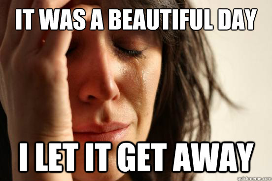 It was a beautiful day I let it get away  First World Problems