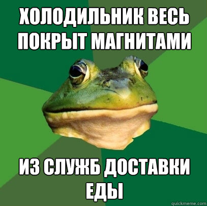 холодильник весь покрыт магнитами из слуk  Foul Bachelor Frog