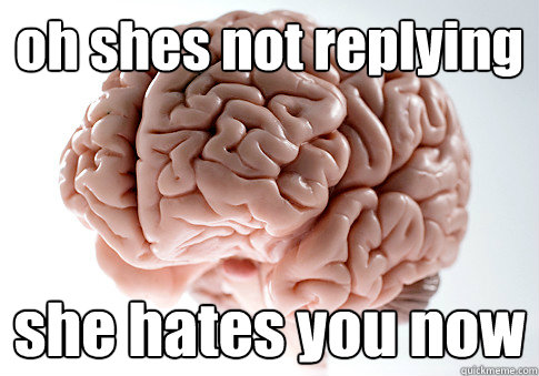 oh shes not replying  she hates you now    Scumbag Brain