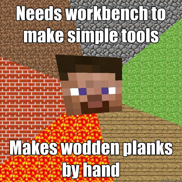 Needs workbench to make simple tools Makes wodden planks by hand  Minecraft