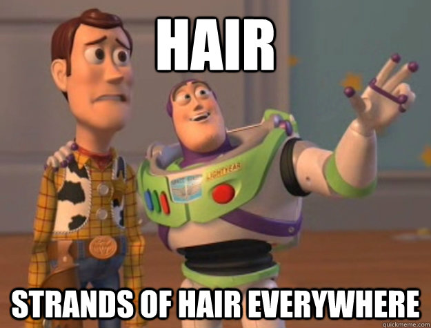 hair strands of hair everywhere  Buzz Lightyear