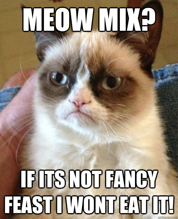 Meow Mix? If its not fancy feast i wont eat it!  grump