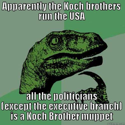 APPARENTLY THE KOCH BROTHERS RUN THE USA ALL THE POLITICIANS (EXCEPT THE EXECUTIVE BRANCH) IS A KOCH BROTHER MUPPET Philosoraptor