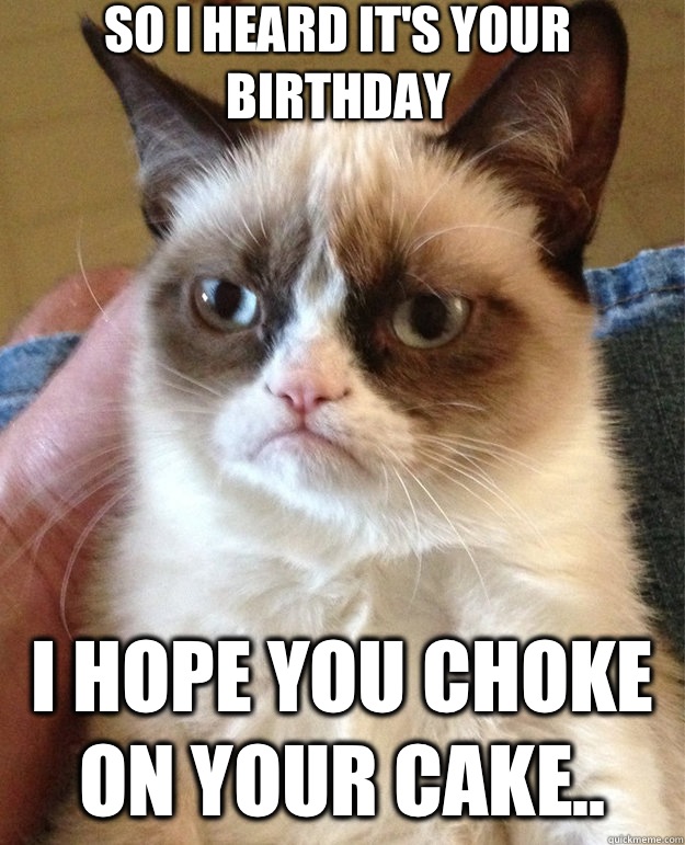 SO I HEARD IT'S YOUR BIRTHDAY I HOPE YOU CHOKE ON YOUR CAKE..  grumpy cat birthday